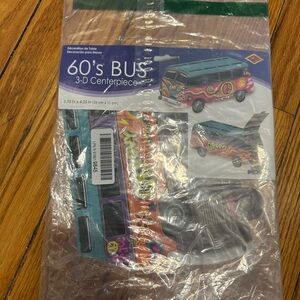 3D 60’s Bus Centerpiece with Colorful Design and Party Decor